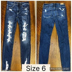 American Eagle Outfitters Dark Blue Distressed Skinny Jeans